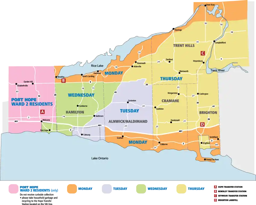 Map of the collection areas throughout the County. 